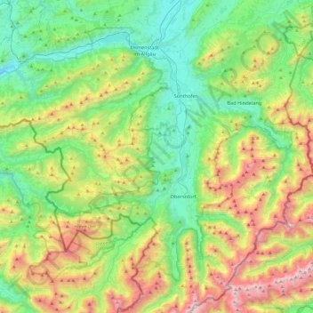 Mapa topográfico Obermaiselstein, altitud, relieve