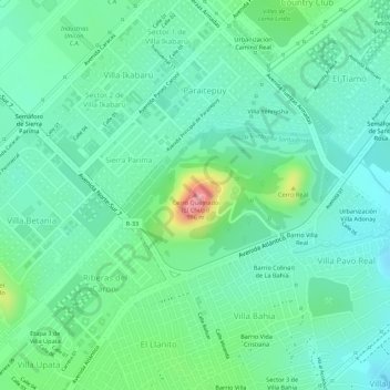 Mapa topográfico Cerro Quemado (El Chupi), altitud, relieve