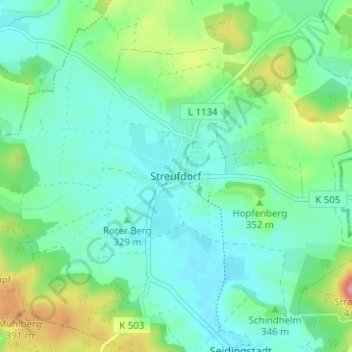 Mapa topográfico Streufdorf, altitud, relieve