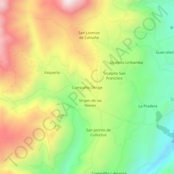 Mapa topográfico Compañía Obraje, altitud, relieve