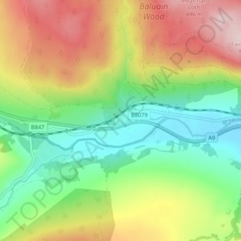 Mapa topográfico Pitagowan, altitud, relieve