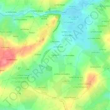 Mapa topográfico L'Aucherie, altitud, relieve
