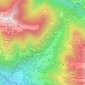 Mapa topográfico Alpe Mezzavia, altitud, relieve