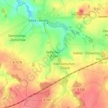 Mapa topográfico Seitschen, altitud, relieve