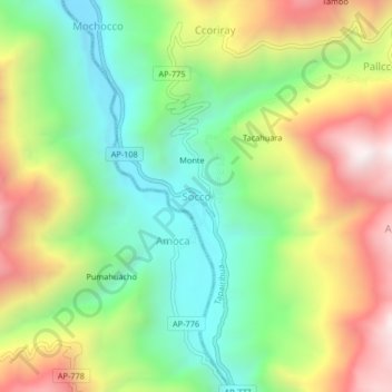 Mapa topográfico Socco, altitud, relieve
