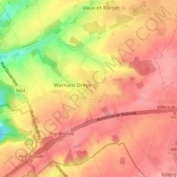 Mapa topográfico Warnant, altitud, relieve