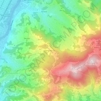 Mapa topográfico Pian del Lot, altitud, relieve