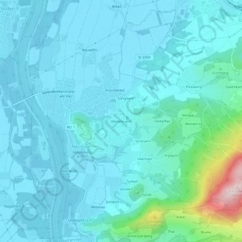 Mapa topográfico Altenbeuern, altitud, relieve