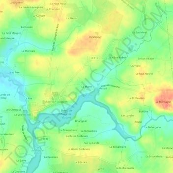 Mapa topográfico La Marre, altitud, relieve