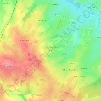 Mapa topográfico Chazeix, altitud, relieve
