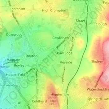 Mapa topográfico Luzley Brook, altitud, relieve