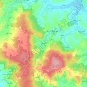 Mapa topográfico Lerchen, altitud, relieve