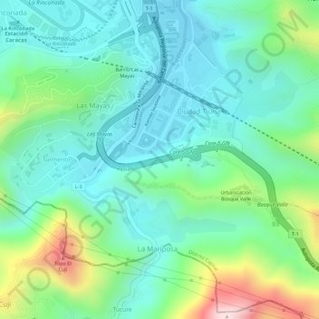 Mapa topográfico Bajada de Tazón, altitud, relieve