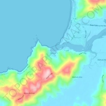 Mapa topográfico Misisipi, altitud, relieve