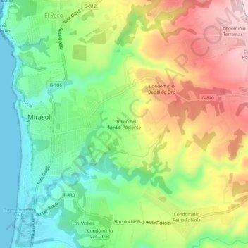 Mapa topográfico Camino del Medio Poniente, altitud, relieve