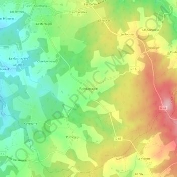 Mapa topográfico Fonsoumagne, altitud, relieve
