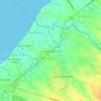 Mapa topográfico Timalan Balsahan, altitud, relieve