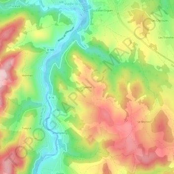 Mapa topográfico Dintillat, altitud, relieve