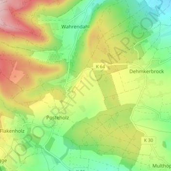 Mapa topográfico Rodenbeck, altitud, relieve