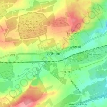 Mapa topográfico Blackridge, altitud, relieve