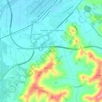 Mapa topográfico Grancetta, altitud, relieve