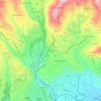 Mapa topográfico Pavignano, altitud, relieve
