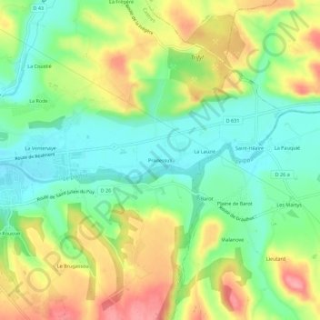 Mapa topográfico Pradessus, altitud, relieve
