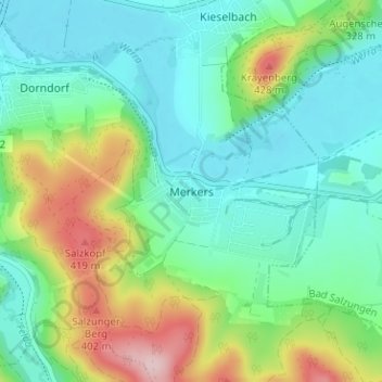Mapa topográfico Merkers, altitud, relieve