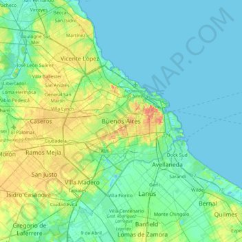 Mapa topográfico Buenos Aires, altitud, relieve