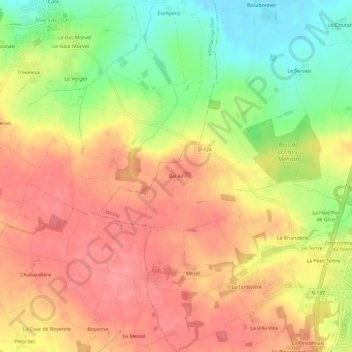 Mapa topográfico Bel Air, altitud, relieve
