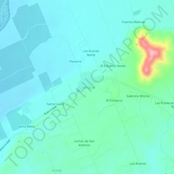 Mapa topográfico Codigua, altitud, relieve