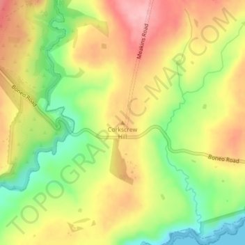Mapa topográfico Corkscrew Hill, altitud, relieve