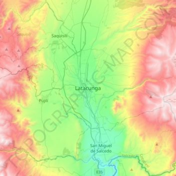 Mapa topográfico Latacunga, altitud, relieve