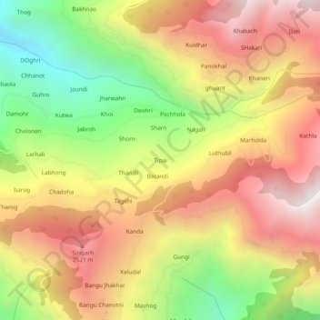 Mapa topográfico Tipai, altitud, relieve
