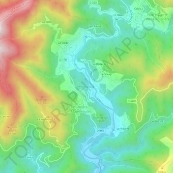 Mapa topográfico Peyregrosse, altitud, relieve