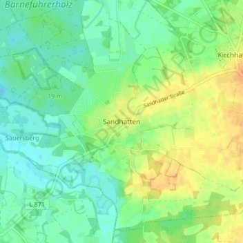 Mapa topográfico Sandhatten, altitud, relieve