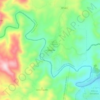 Mapa topográfico La Paisanita, altitud, relieve