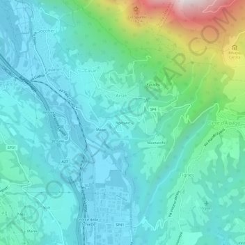 Mapa topográfico Reveane, altitud, relieve