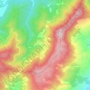 Mapa topográfico Sarzedo, altitud, relieve