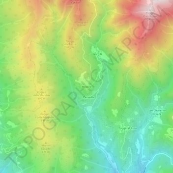 Mapa topográfico Modine, altitud, relieve