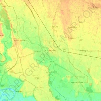 Mapa topográfico Castelleone, altitud, relieve