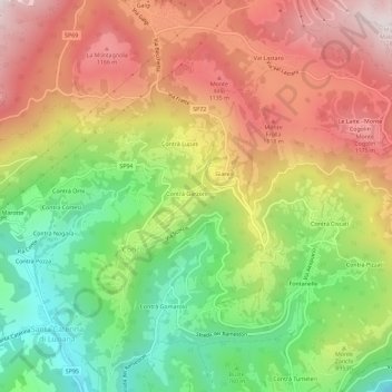 Mapa topográfico Contrà Leghe, altitud, relieve