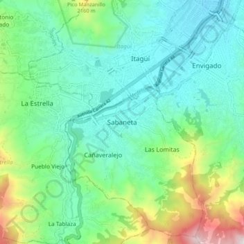 Mapa topográfico Sabaneta, altitud, relieve