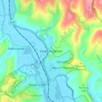 Mapa topográfico South Heighton, altitud, relieve