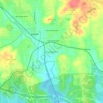 Mapa topográfico Frisco Quarters, altitud, relieve