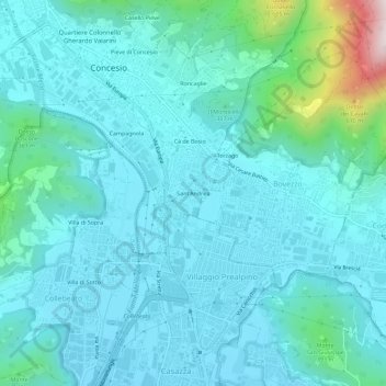 Mapa topográfico Sant'Andrea, altitud, relieve