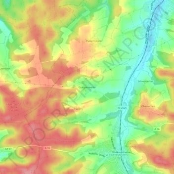 Mapa topográfico Gumpenweiler, altitud, relieve