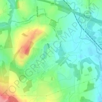 Mapa topográfico Hensol Castle, altitud, relieve
