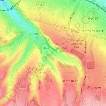 Mapa topográfico Darland, altitud, relieve