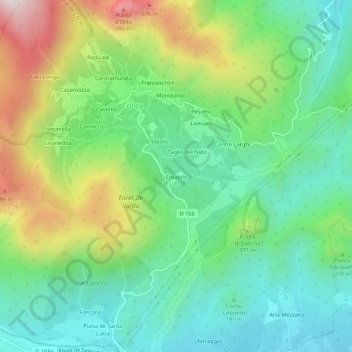 Mapa topográfico Erbajolo, altitud, relieve